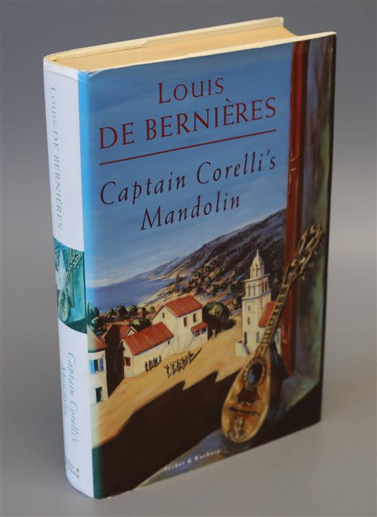 De Bernieres, Louis - Captain Corellis Mandolin, signed on title page, original white cloth lettered, in unclipped